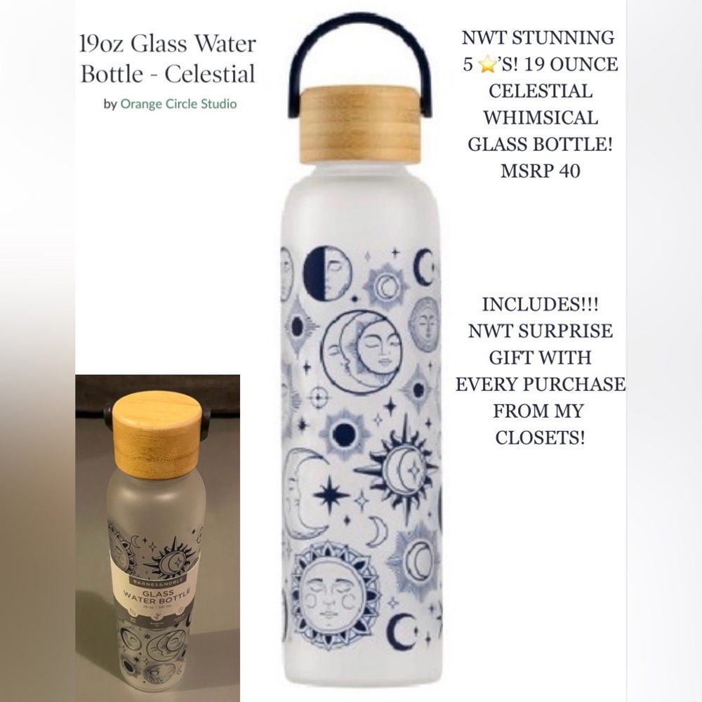 NWT 19oz DURABLE GLASS BOTTLE! CELESTIAL & WHIMSICAL! 5 ⭐️ REVEIWS! NWT SURPRISE